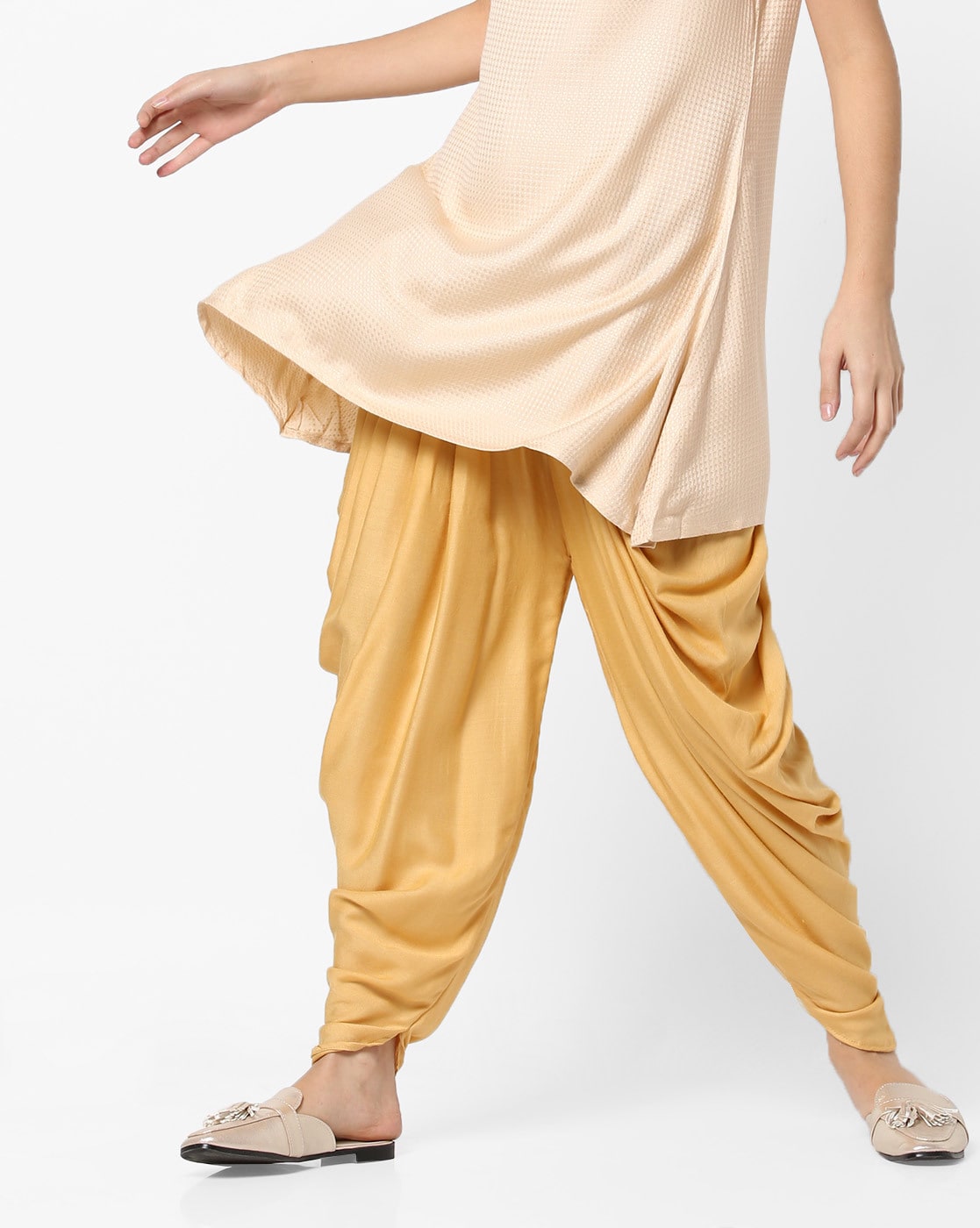 Buy AJIO Orange and Sky Blue Anarkali Kurta with Dhoti Pants online   Looksgudin