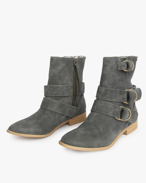 Bixby Textured Ankle-Length Boots with Buckle Closure