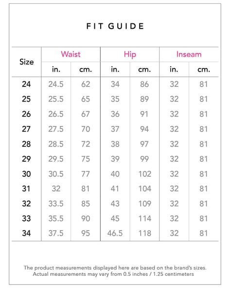 Gap 1969 jeans size hot sale chart