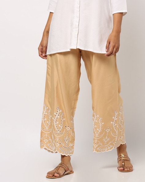 Embroidered Palazzos with Semi-Elasticated Waist Price in India