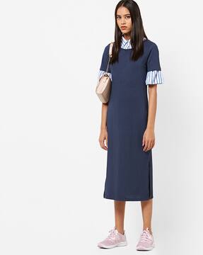 Ribbed Shift Dress with Slits
