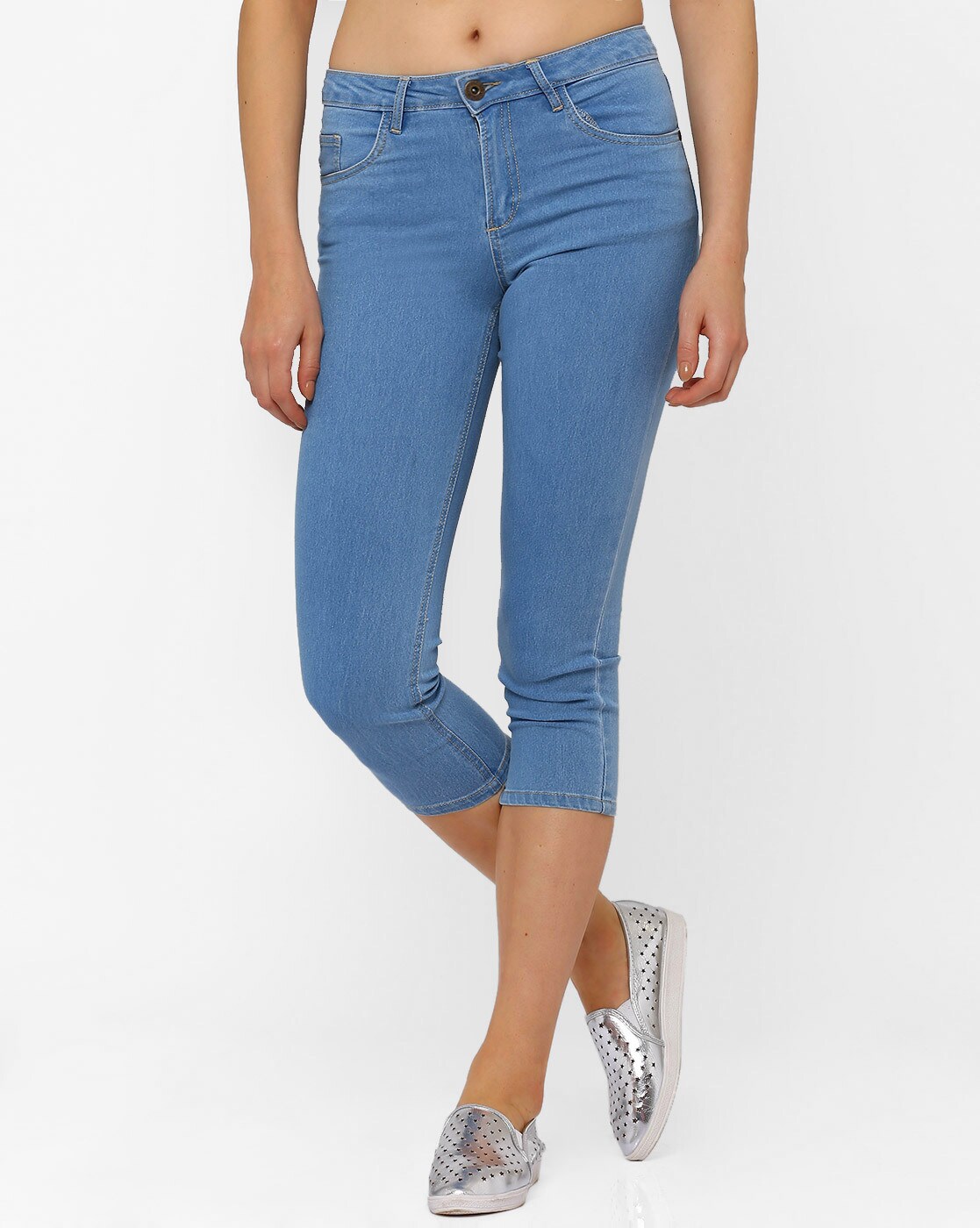 low rise denim capris