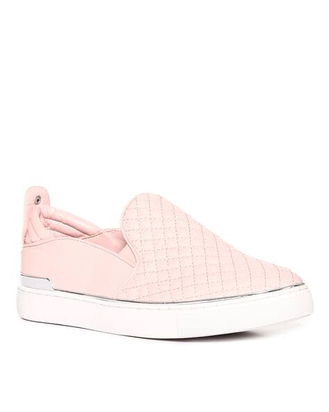 pink quilted slip on shoes