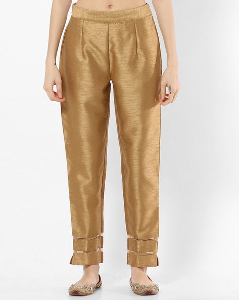 Missguided Gold Metallic Jacquard Cigarette Trousers, $54 | Missguided |  Lookastic