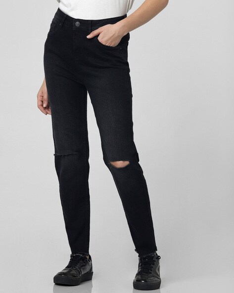 Slim Ladies Knee Cut Denim Jeans, Zip,Button at Rs 400/piece in