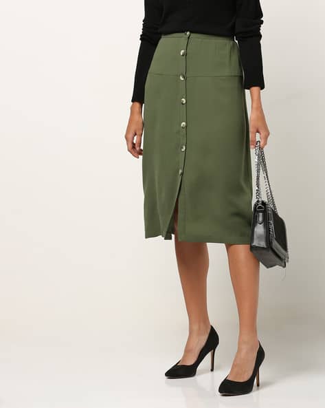 HOT Ajio A Line Button Front Skirt Button-Front A-line Skirt