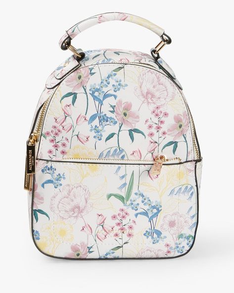 Floral Print Backpack with Zip Pocket