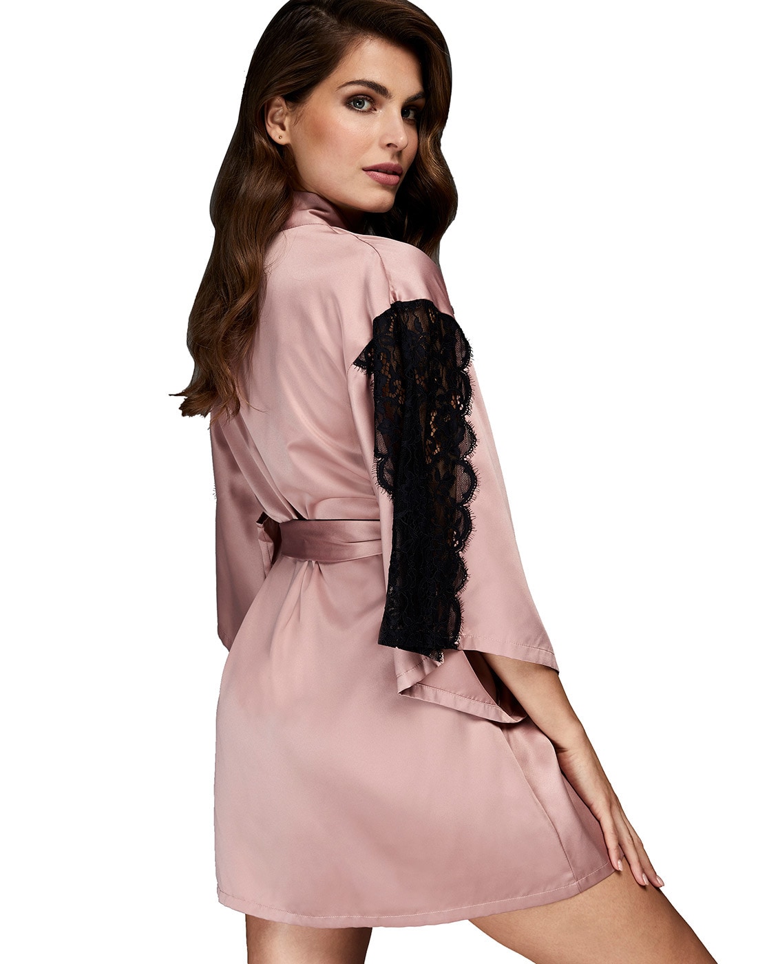 Satin Kimono Robe with Lace Trims(Pink, Black, Apricot) at Rs 995/piece, Kimono Robe in Navi Mumbai