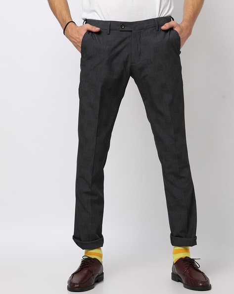 Checked Flat-Front Trousers with Insert Pockets