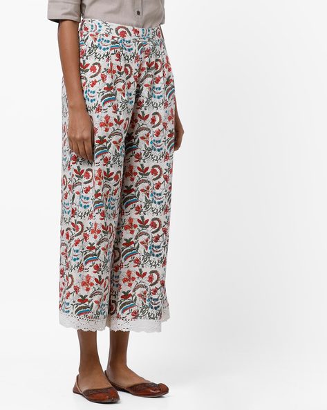 Floral Print Palazzo Pants with Lace Price in India