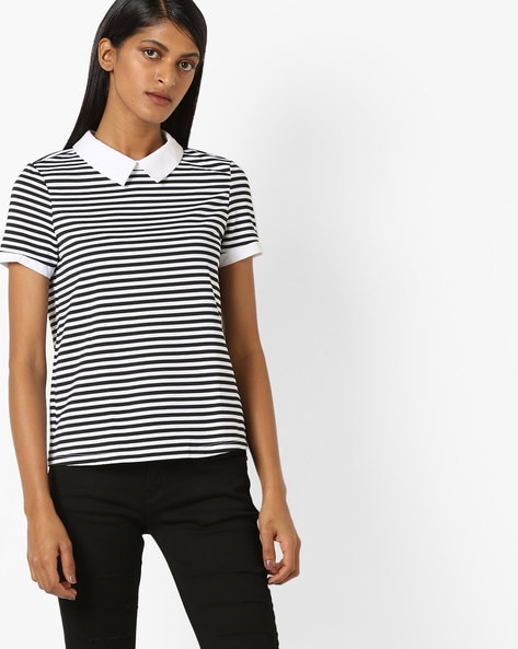 black and white striped t shirt womens online