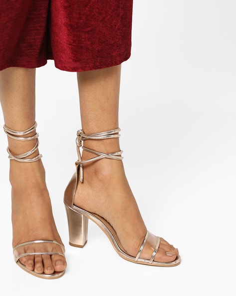 Chunky Heeled Sandals with Tie Up