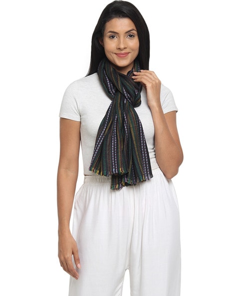 Striped Stole with Raw Hem Price in India