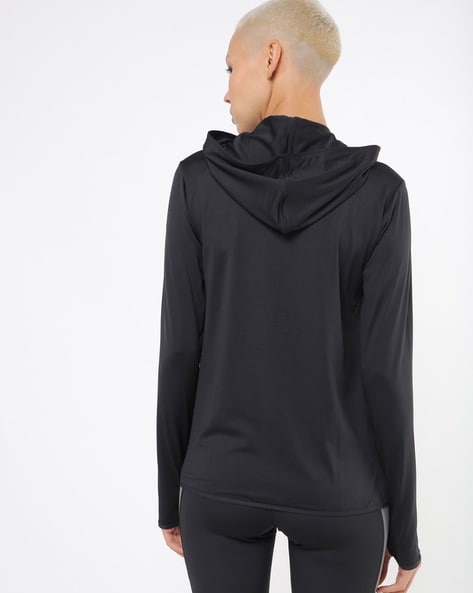 Textured Zip-Front Hoodie with Thumb-Hole