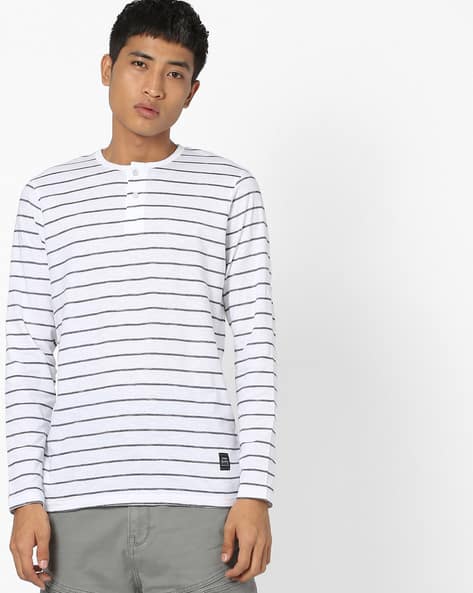 Striped Full-Sleeve Henley T-shirt