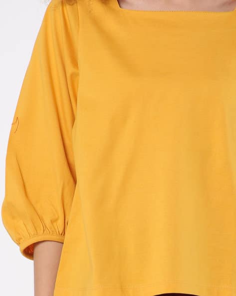Square-Neck Top with Puffed Sleeves (Image - 1)