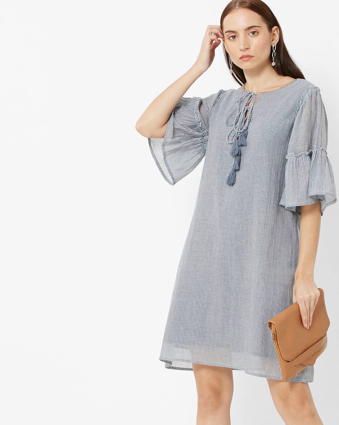 blue and white striped shift dress