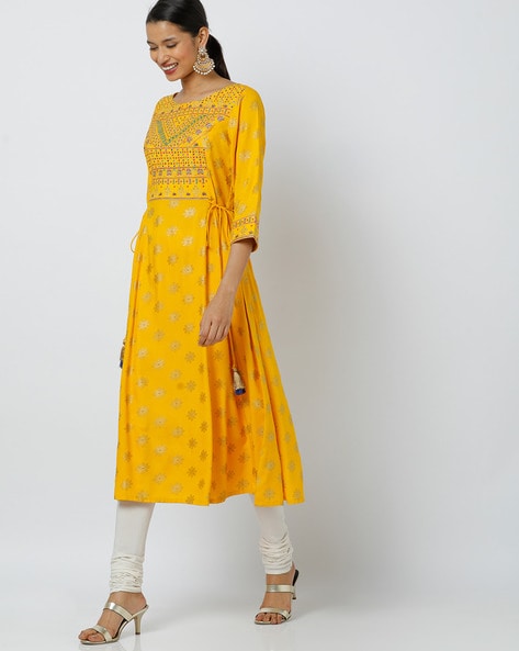 Embroidered A-line Kurta with Motifs
