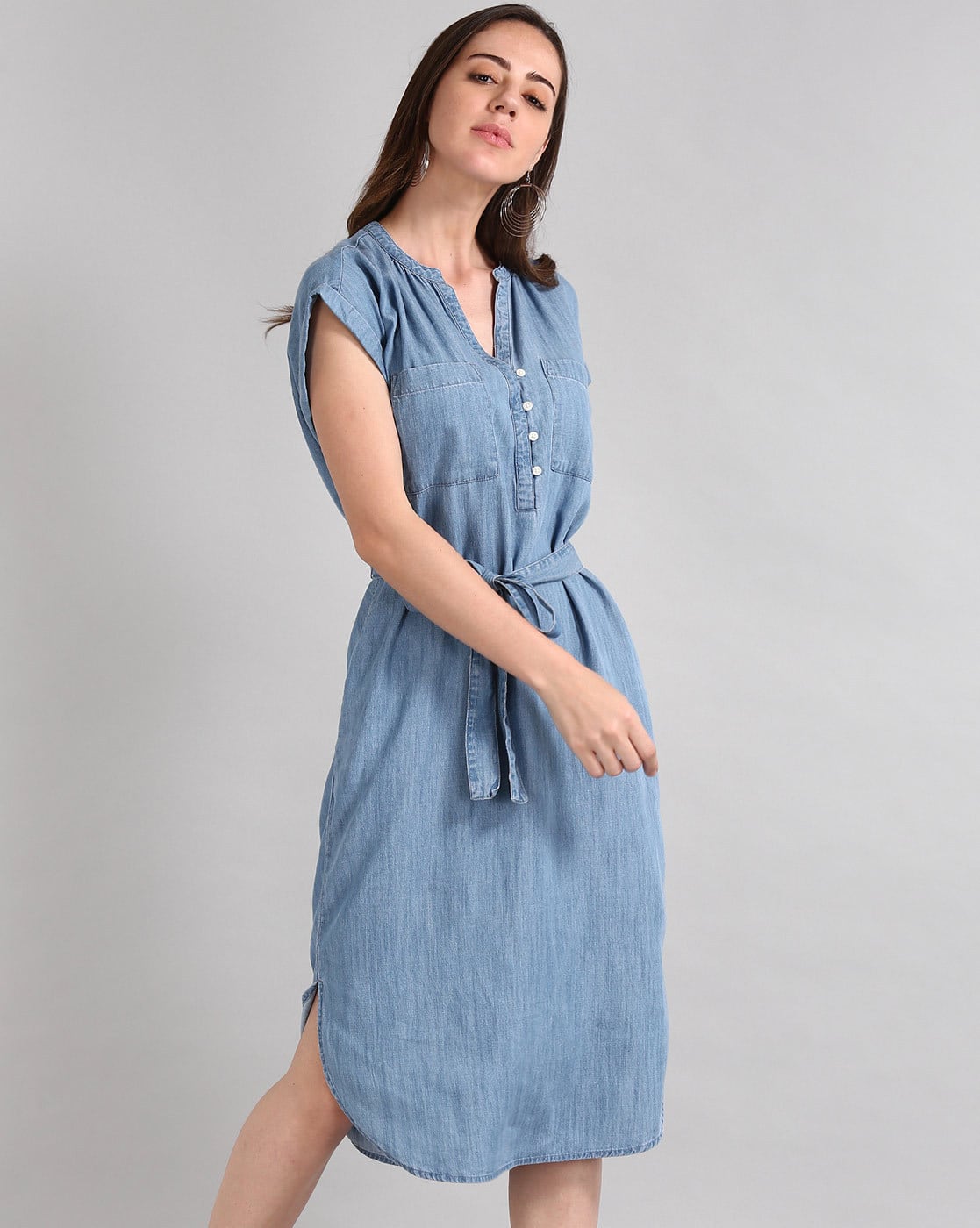 tie up denim dress