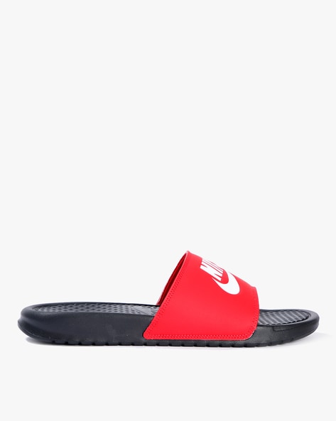 nike flip flops red and black