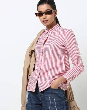 Women's striped button down shirts Clearance