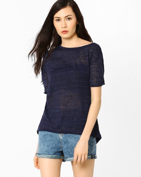 navy blue sheer top