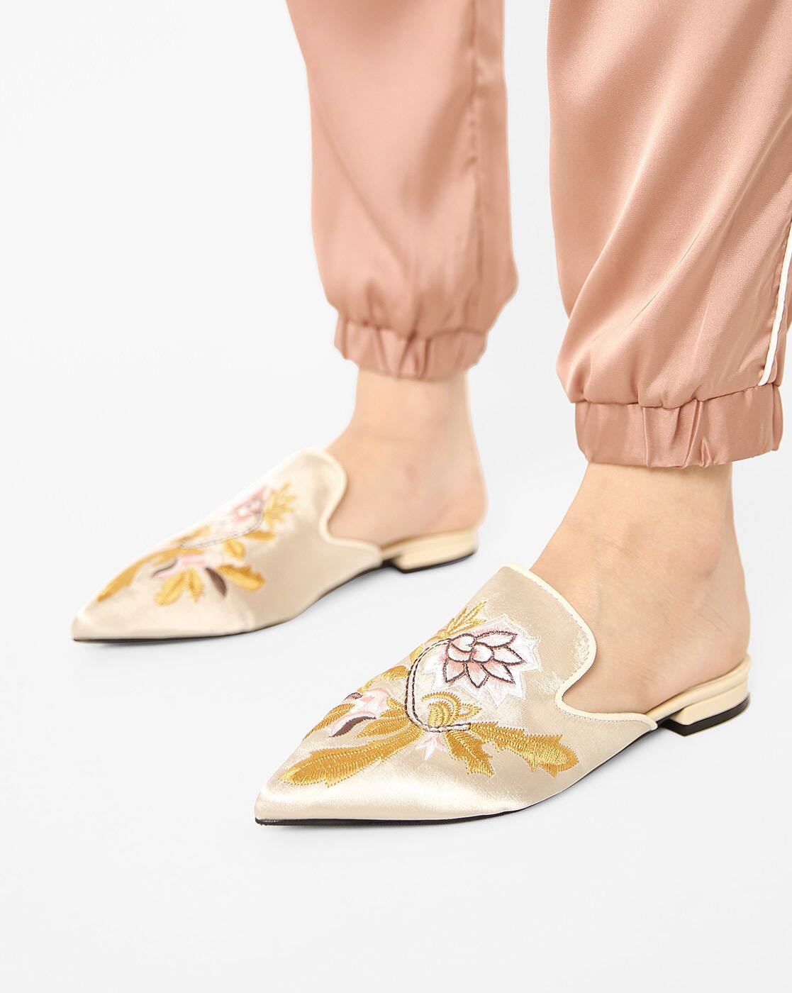cream mules flat
