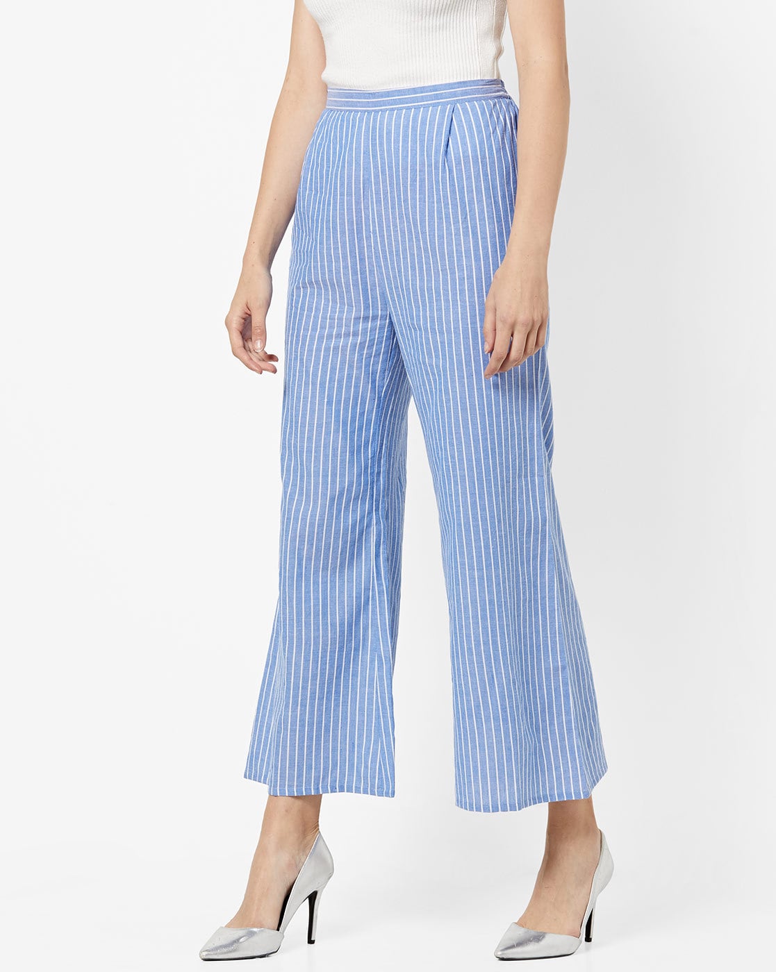 blue striped palazzo pants