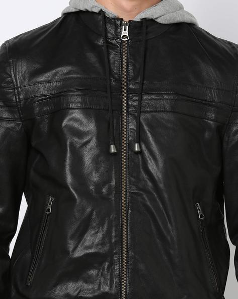 hooded leather moto jacket