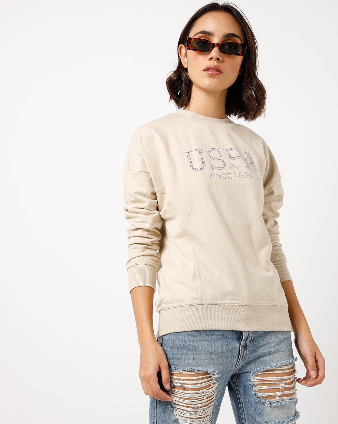 polo crew neck sweatshirts women's