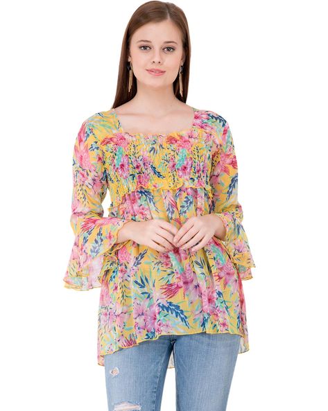 Floral Print Top with Bell Sleeves