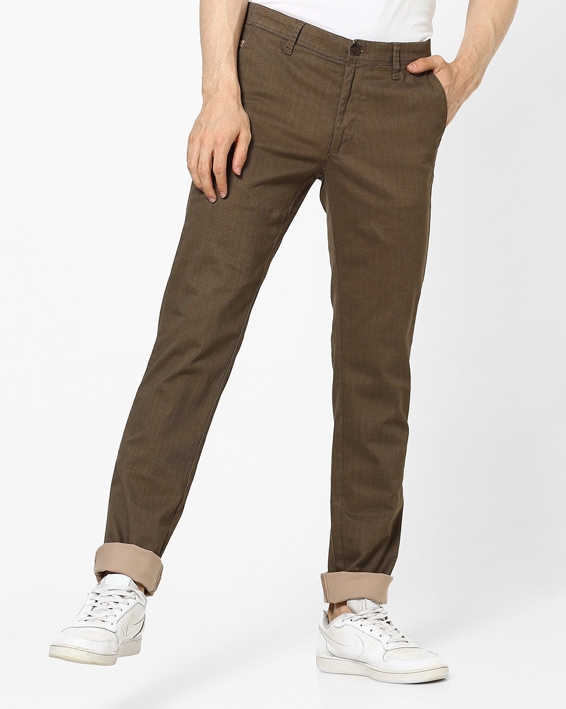 Buy Oxemberg Beige Slim Fit Flat Front Trousers for Mens Online  Tata CLiQ