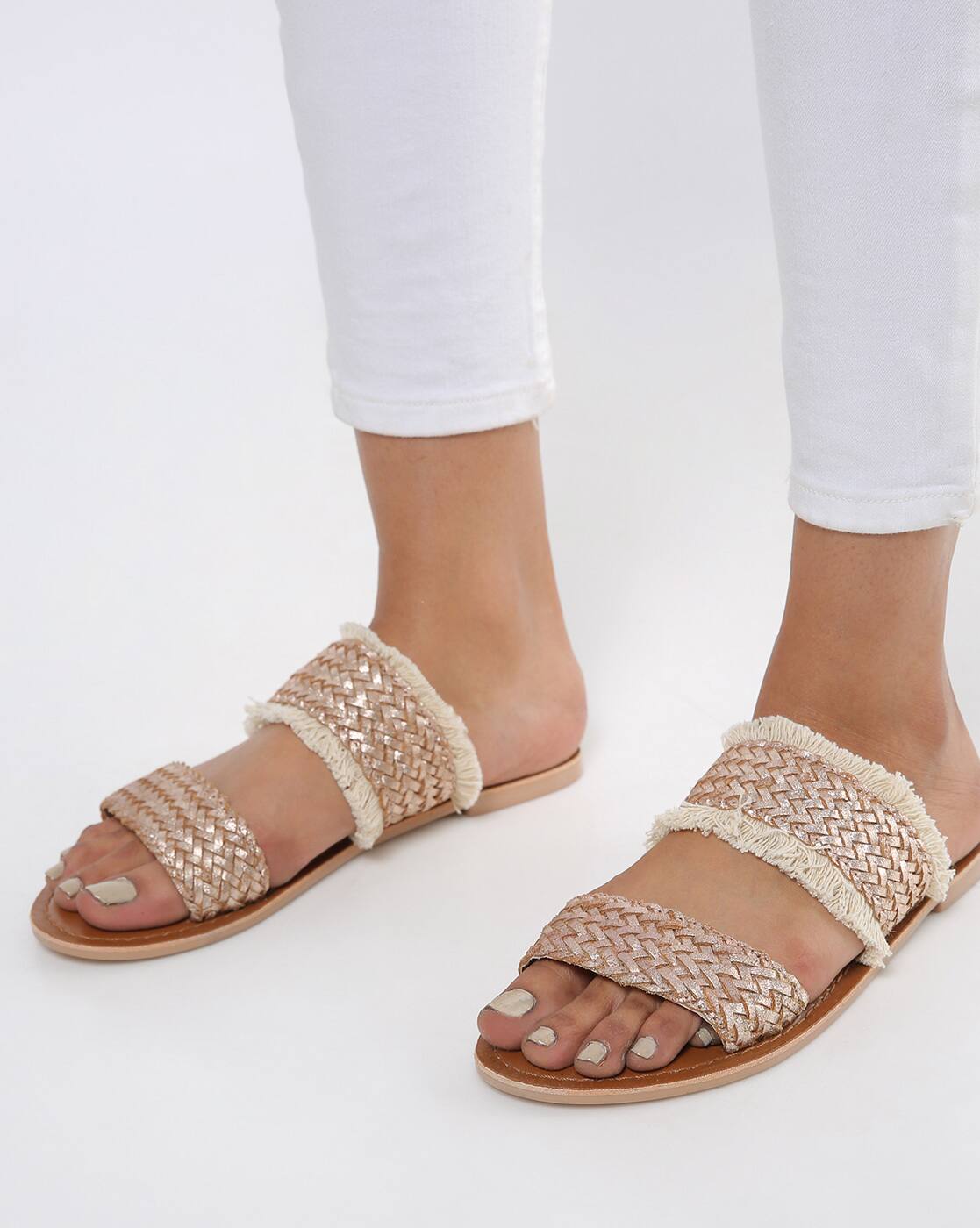 rose gold flat sandals