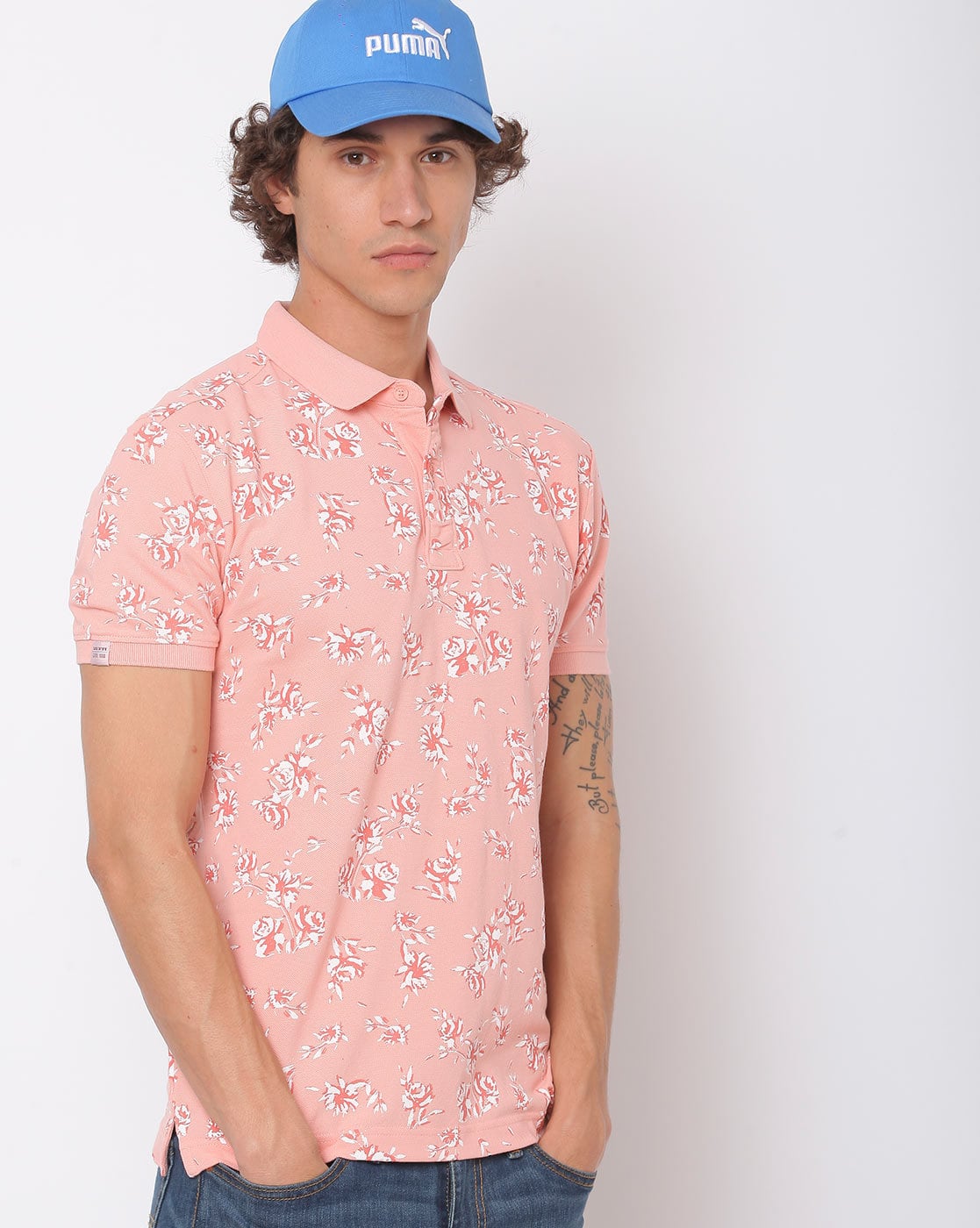pink floral polo
