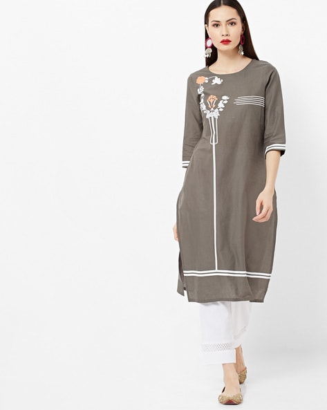 W Printed Round-Neck Straight Kurta