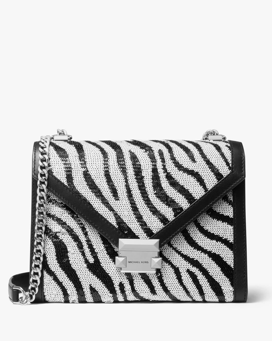 Michael Kors Chain Handle Embellished Shoulder Bag, Black/Silver at John  Lewis & Partners