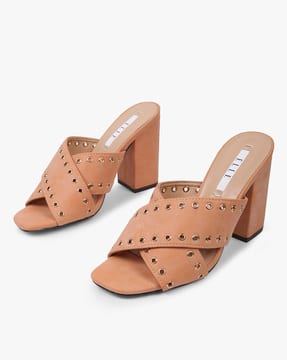 Cross-Strap Chunky Heeled Sandals