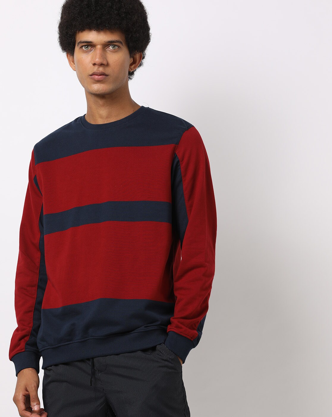 striped crew neck sweatshirt