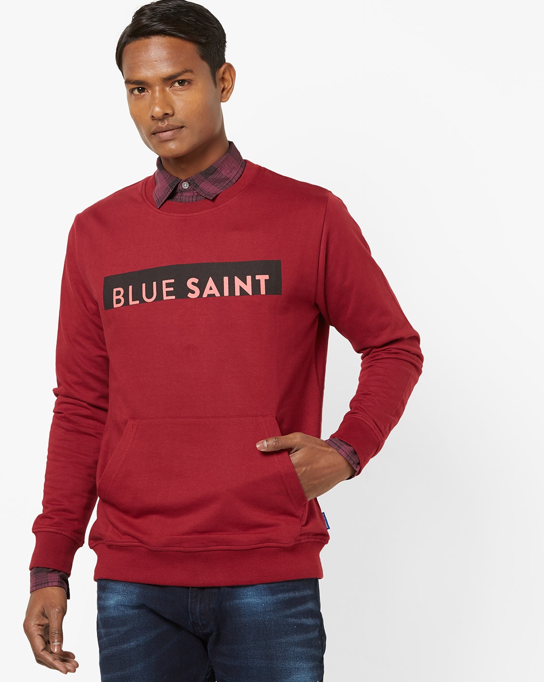 mens crew neck sweatshirt with kangaroo pocket