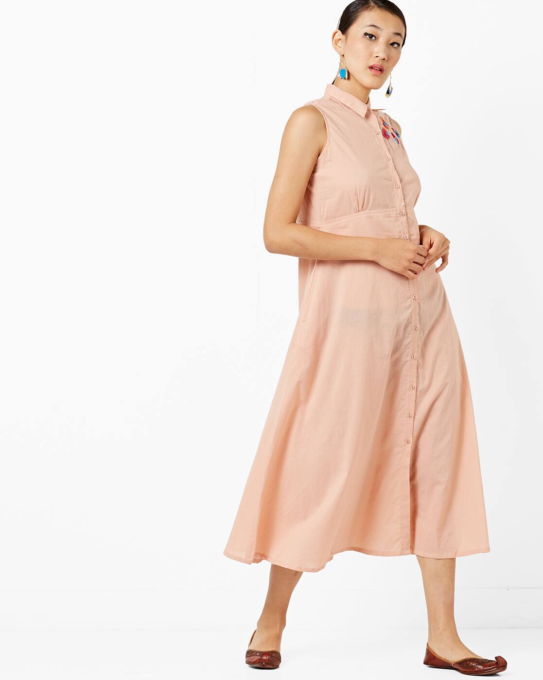 pink midi shirt dress