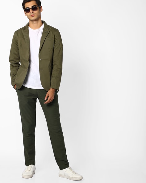 Buy Men Olive Solid Slim Fit Casual Blazer Online - 679928