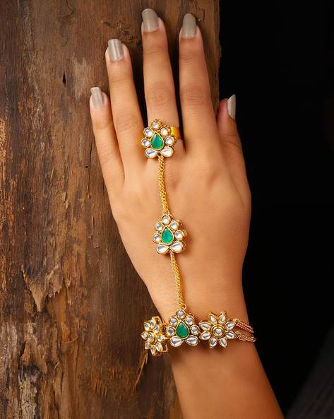 Buy GoldToned  Green Bracelets  Bangles for Women by ZAVERI PEARLS  Online  Ajiocom