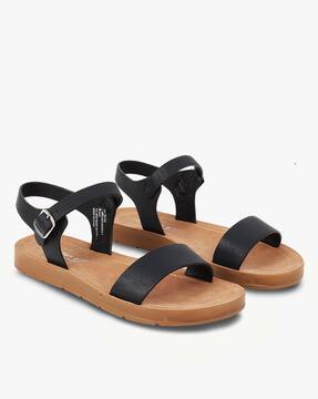 black ankle strap flat sandals