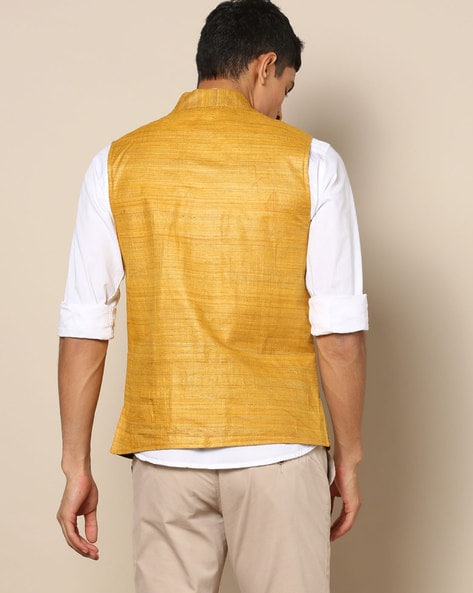 Buy Sojanya Mustard Self Print Nehru Jacket for Men Online @ Tata CLiQ