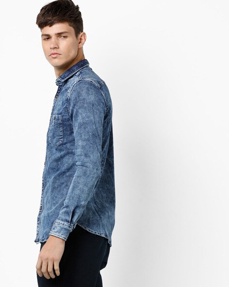 ALLWIN PAUL Men's Heavy Washed Blue Collar Denim Shirt - Stylish Casual  Wear -S : Amazon.in: Clothing & Accessories
