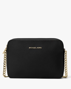 Michael Kors Women's Jet Set Crossbody Leather Bag, Black, Large