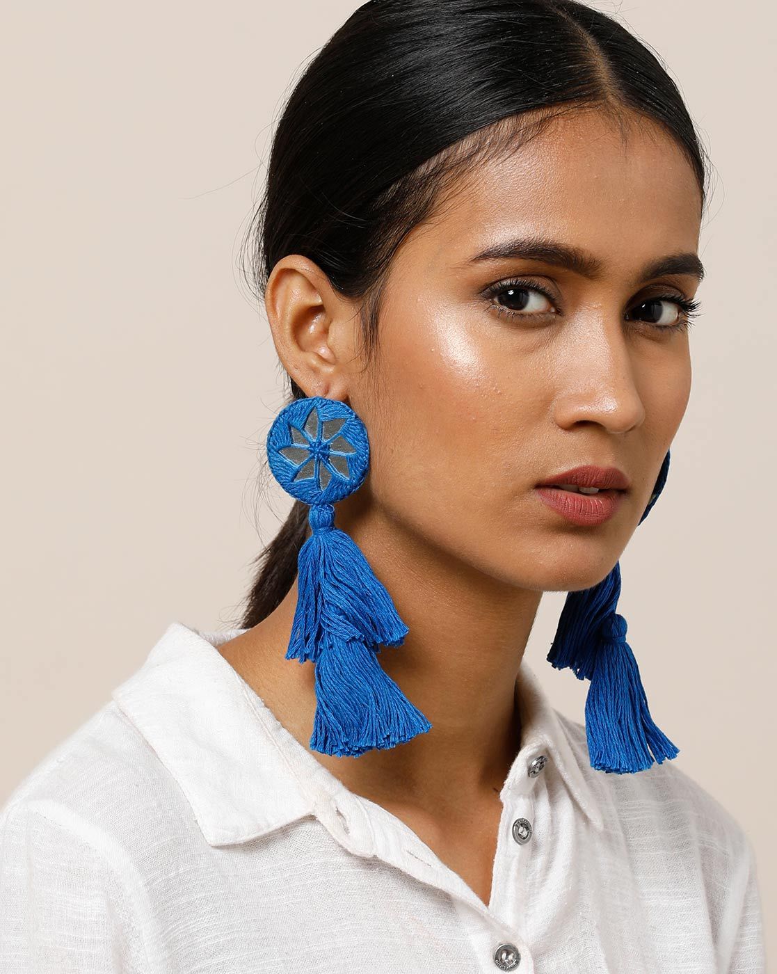 Blue thread clearance earrings