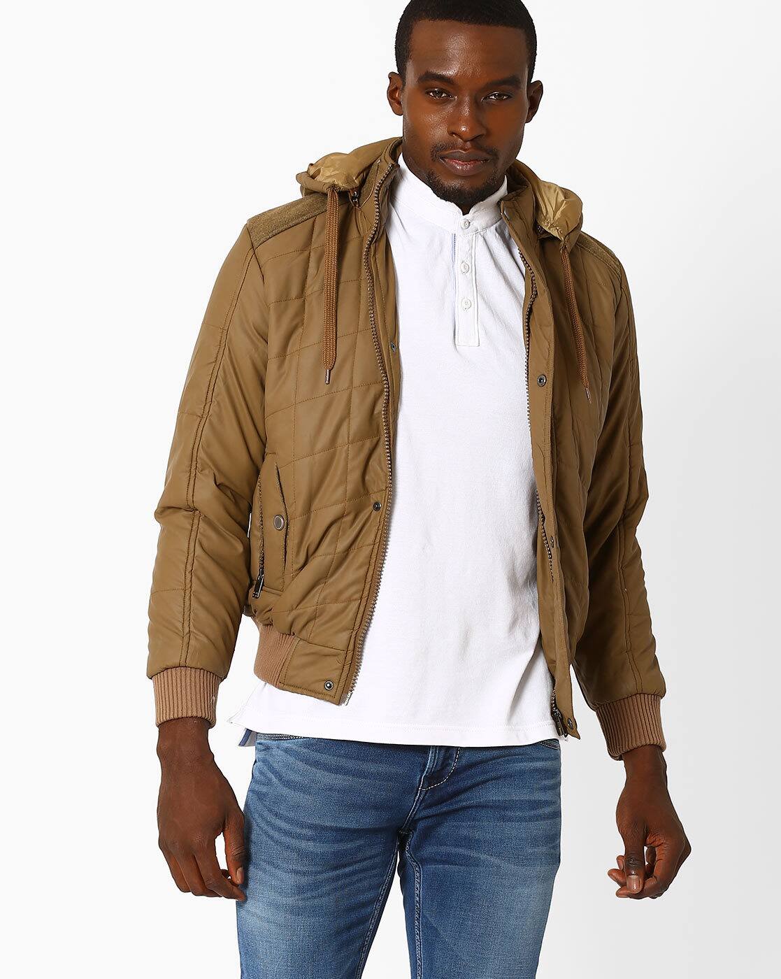 Quilted Bomber Jacket with Hoodie - Main Image