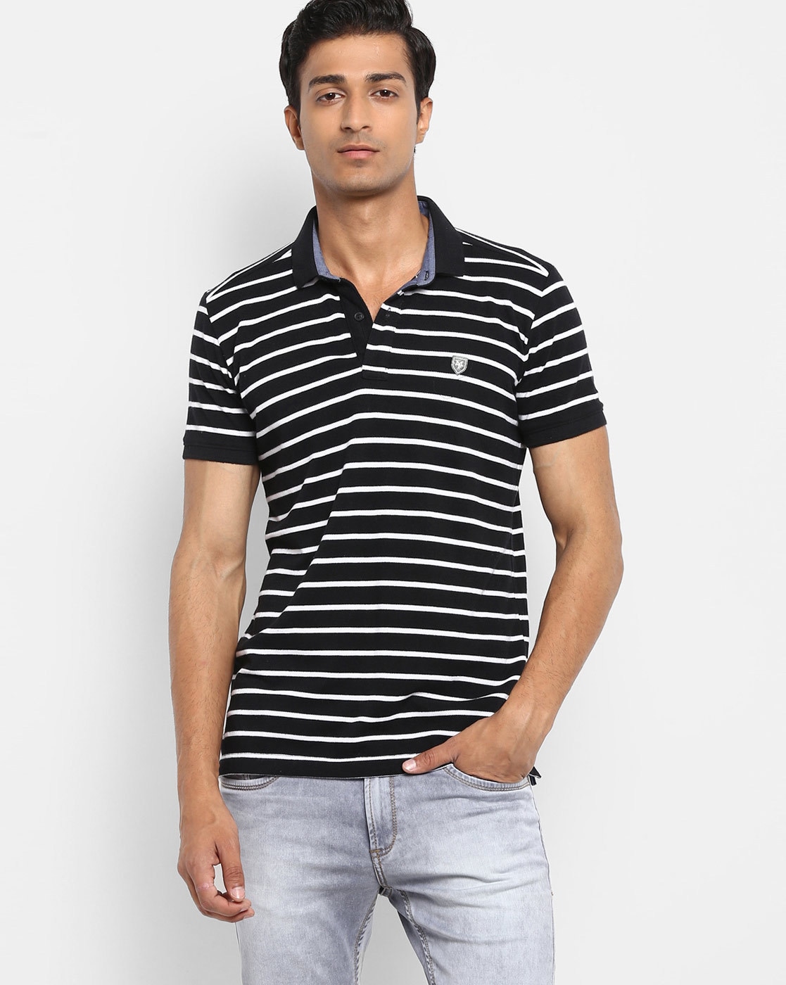 black and white striped polo t shirt