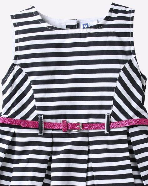 Striped Fit & Flare Dress with Contrast Belt view 3